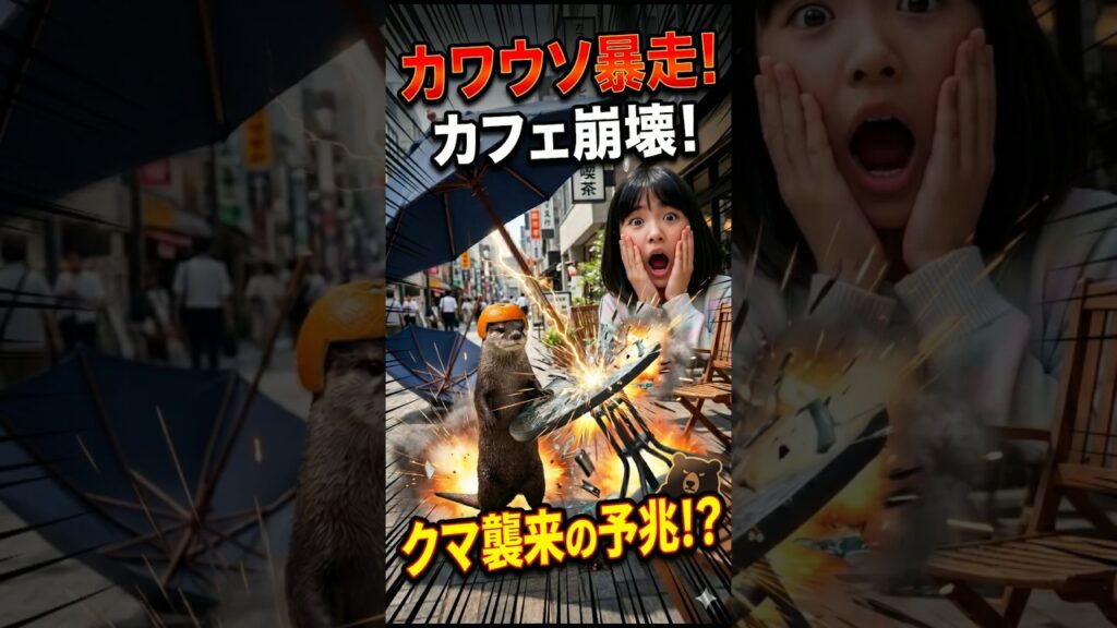 【放送事故】市街地にクマ出現!? カフェ店員の末路がヤバい #おもしろ動画 #シュール #ハプニング