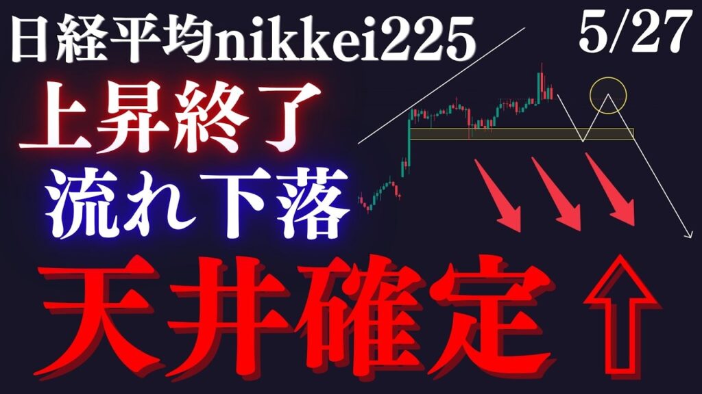 ⚠️日経平均の”天井確定”です。上昇はチャネル上限にて終了、底固めした直近安値を割れれば一気に価格が落ちます:RedのNikkei225テクニカル徹底分析