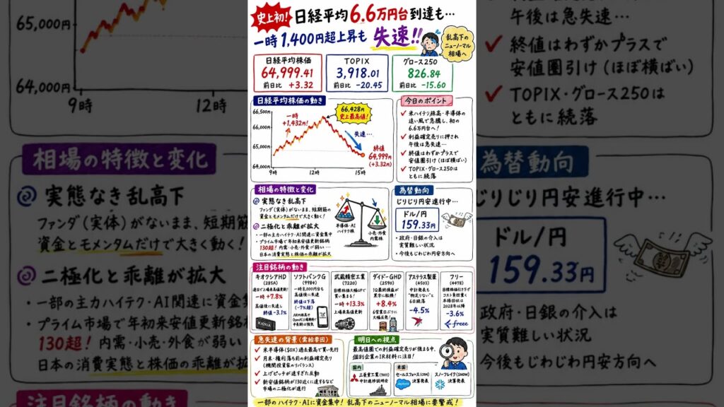 日経平均6.6万円突破！…からの「3円高」。今日の乱高下がヤバすぎる【1分解説】 #日本株 #投資 #消費者物価指数