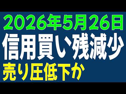 5/26 日経平均先物 オプション　信用買い残減少　下げ圧低下か？