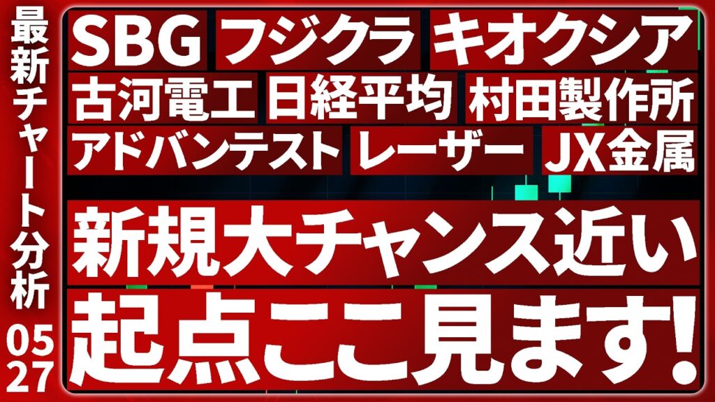 5/27【大注目チャンス公開】日本株の最新テクニカル分析!注目個別株8選のトレード戦略を徹底解説します【日経平均・フジクラ・JX金属・キオクシア・SBG・レーザー・アドバン・古河電工・村田製作所】 5/27【大注目チャンス公開】日本株の最新テクニカル分析!注目個別株8選のトレード戦略を徹底解説します【日経平均・フジクラ・JX金属・キオクシア・SBG・レーザー・アドバン・古河電工・村田製作所】
