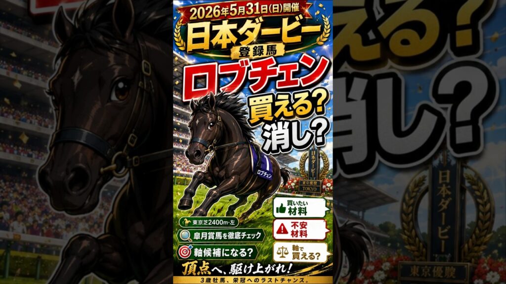 【日本ダービー2026】ロブチェン買える？消し？皐月賞馬は軸で信頼できるのか #競馬予想 #jra #日本ダービー #ロブチェン