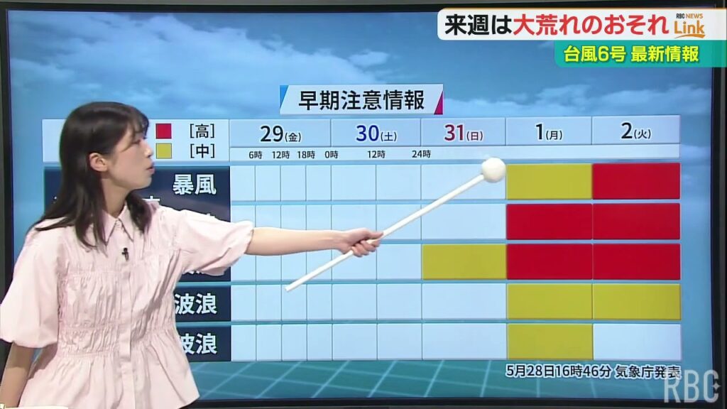 【台風情報】台風6号 週明け6月1日から2日にかけて沖縄地方と奄美地方に接近か 950hPa　最大瞬間風速60メートルで暴風域伴い沖縄直撃の進路予想