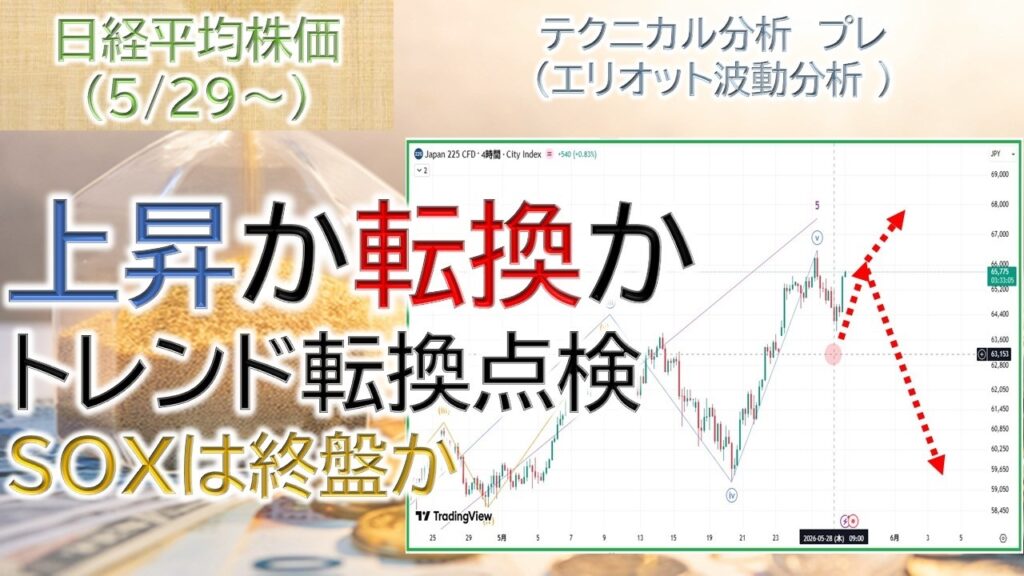日経平均ついに転換警戒｜トレンド転換の根拠を総点検｜SOX指数は上昇終盤か【日経平均株価（2026.5.29〜）】