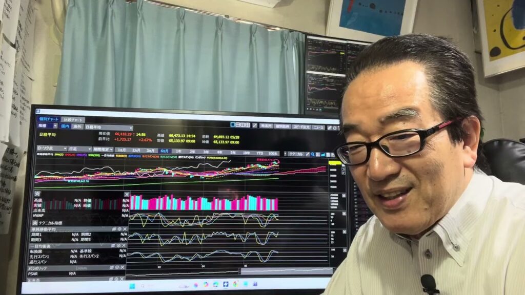 5月29日(金）日経平均は1636円高の66329円と史上最高値更新で月足でも連続長大陽線。業績が堅調な銘柄を再評価する動き継続。
