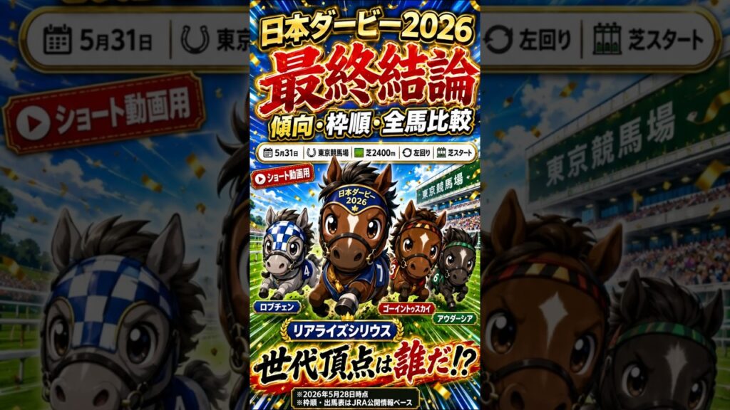 【日本ダービー2026】最終結論！過去10年傾向×枠順×全馬比較で上位評価5頭 #競馬予想 #jra #日本ダービー