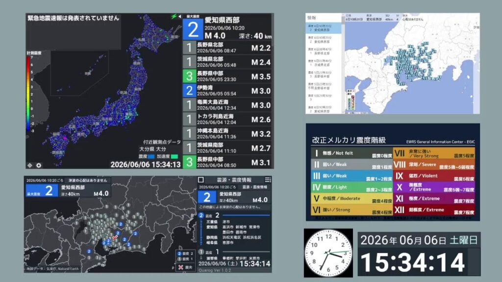 【地震ライブ】日本全国地震監視ライブ｜地震速報・津波情報〈リアルタイム配信〉