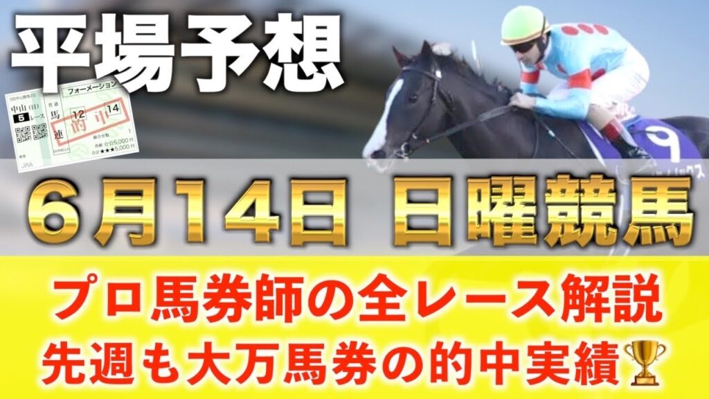 【6月14日日曜競馬予想】想定16番人気241.9倍の超大穴馬を狙い撃つ‼️プロが平場全レース予想を無料公開！【平場予想】