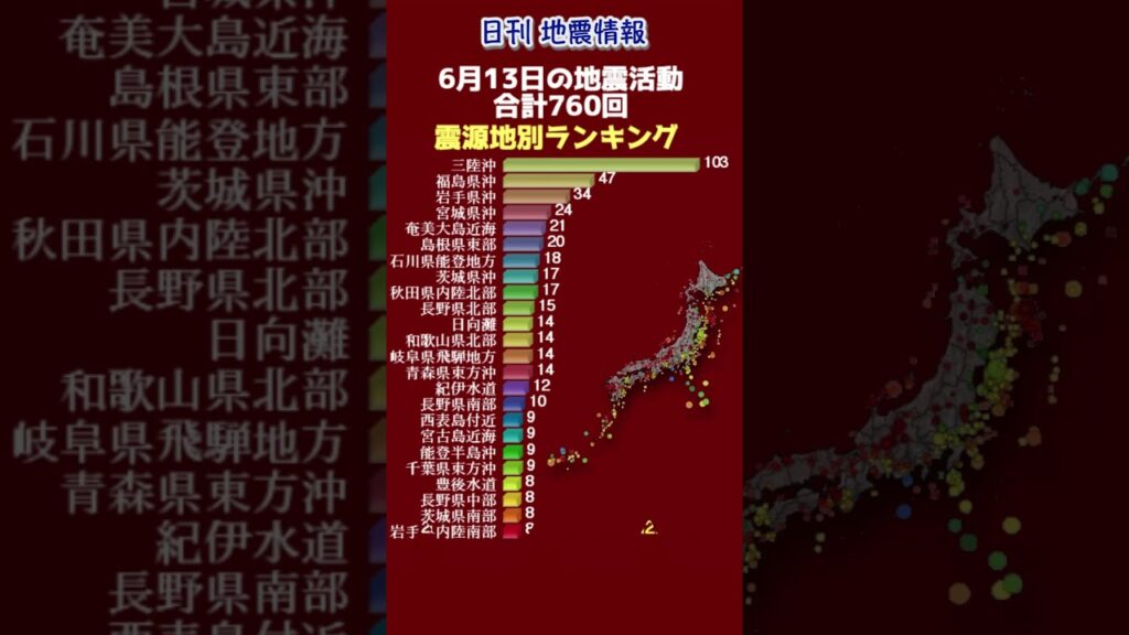【地震情報】6月13日の地震活動