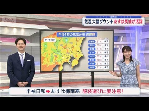 【関東の天気】あす梅雨空戻る 通勤時間がピーク　気温大幅ダウン あすは長袖が活躍【スーパーJチャンネル】(2026年6月14日)