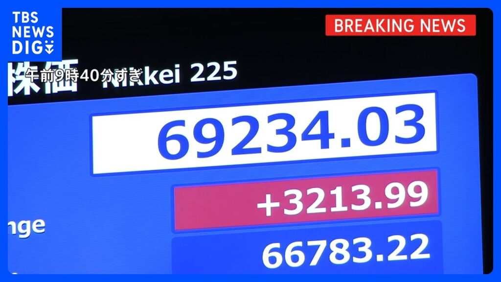 【速報】日経平均株価 一時3000円超の上昇 初の6万9000円突破 取引時間中の最高値更新 アメリカとイラン合意で｜TBS NEWS DIG