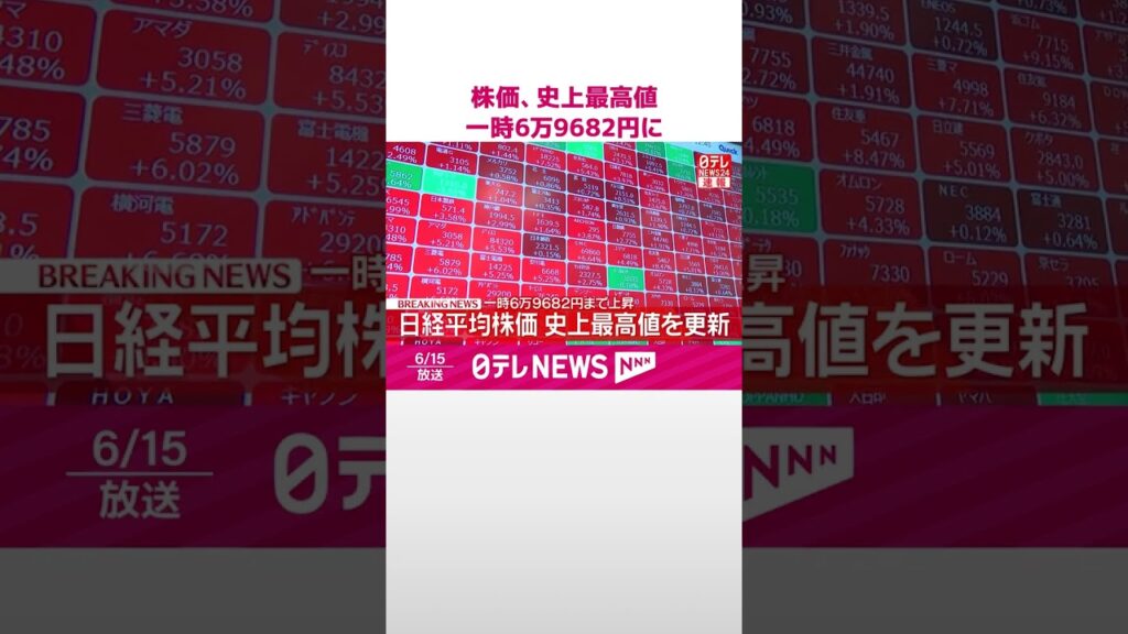 【速報】日経平均、史上最高値を更新　一時6万9682円まで上昇  #shorts