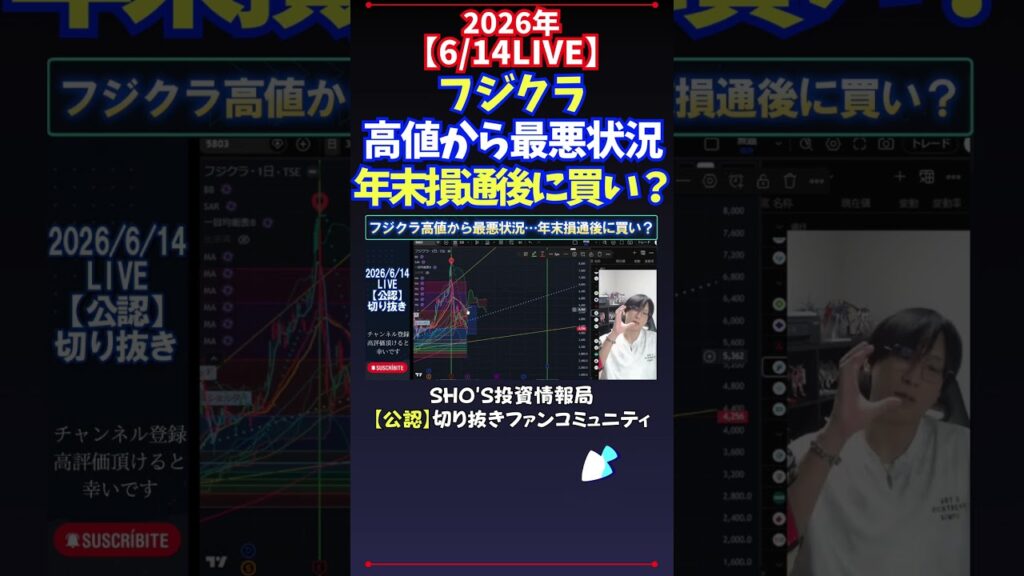 【6/14LIVE】フジクラ高値から最悪状況年末損通後に買い？ #日経平均株価 #投資
