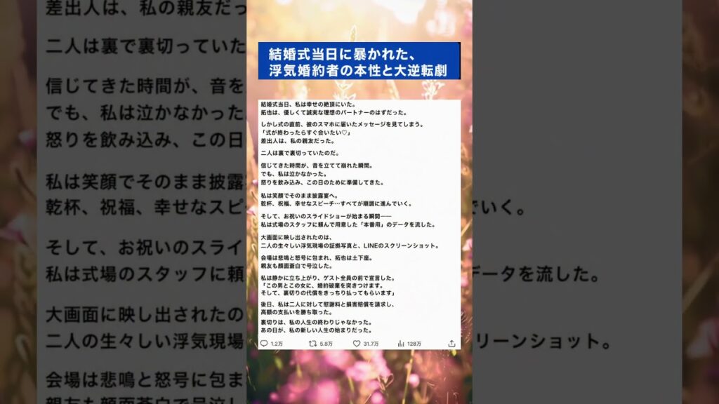 #shorts #スカッとする話 #因果応報 #結婚式修羅場 #公開処刑 #浮気発覚 #婚約破棄