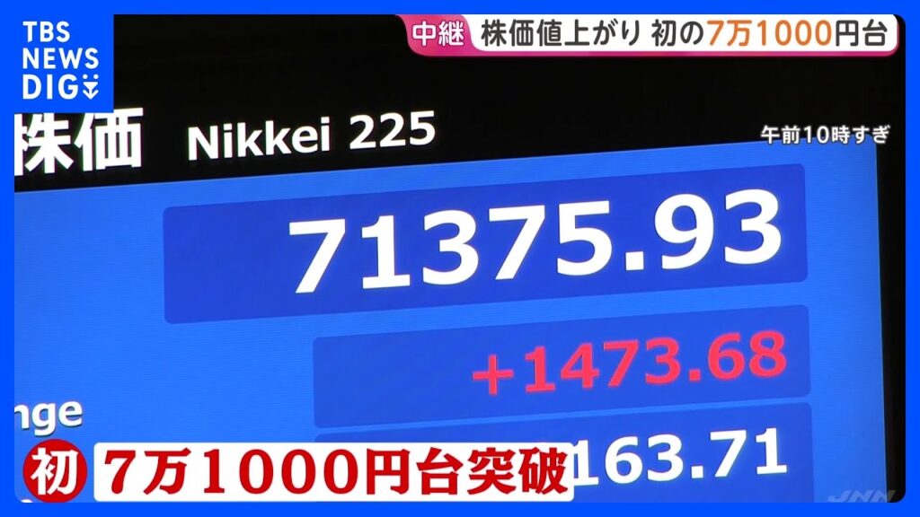 株価けさも大幅上昇　日経平均株価が初の7万1000円台に　AI・半導体関連中心に買い先行　連日の最高値更新に“躊躇するが…”悩ましい投資家も｜TBS NEWS DIG