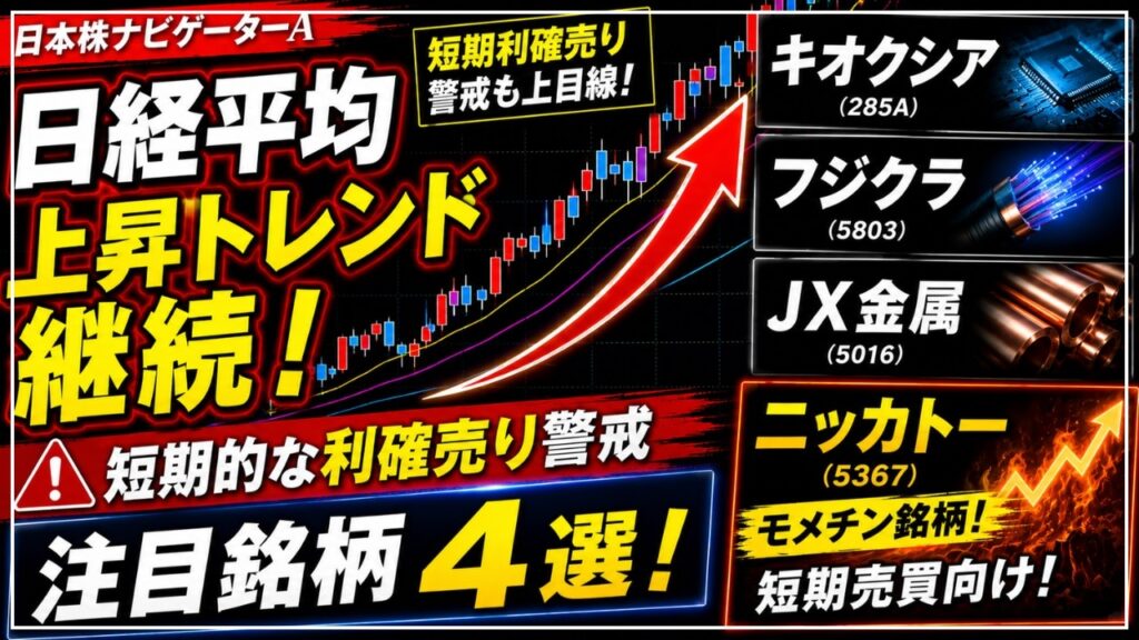 日経平均、キオクシア、フジクラ、JX金属、ニッカトーのテクニカル分析最新アップデート 日経平均、キオクシア、フジクラ、JX金属、ニッカトーのテクニカル分析最新アップデート