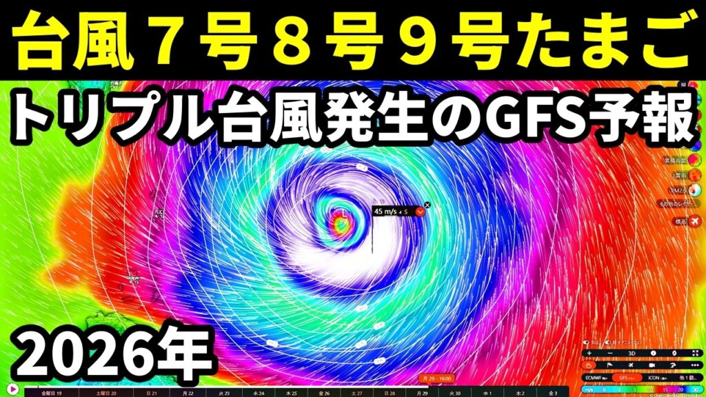 【トリプル台風発生のGFS予報】次の台風7号8号9号2026たまご熱帯低気圧の発生予測と進路予想の最新情報