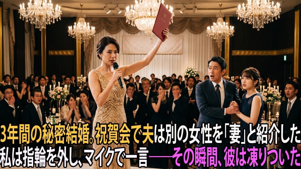 3年間の秘密結婚。夫は私に近づき、隣の女性の手を握りながら言った。「私の妻は、帰国したばかりの中村由里です――」私はマイクを奪い、指輪を外して冷たく宣言した。| 感動する話 | スカッとする話