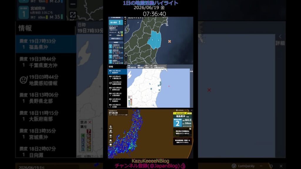 2026年06月19日 金曜日 地震活動ハイライト 1分まとめShort