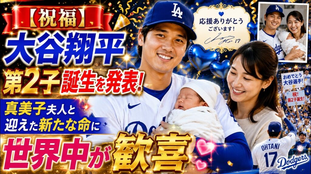 🎉👶💙 【祝福】大谷翔平、第2子誕生を発表！真美子夫人と迎えた新たな命に世界中が歓喜✨