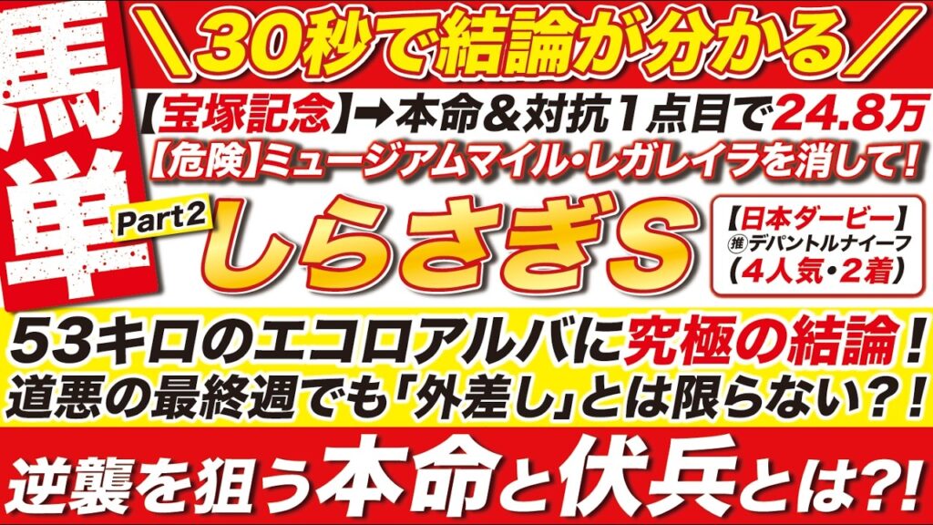 🎯30秒で結論が分かる→【しらさぎステークス2026予想】53キロのエコロアルバに究極の結論！道悪の最終週でも「外差し」とは限らない？！逆襲を狙う本命と伏兵とは？