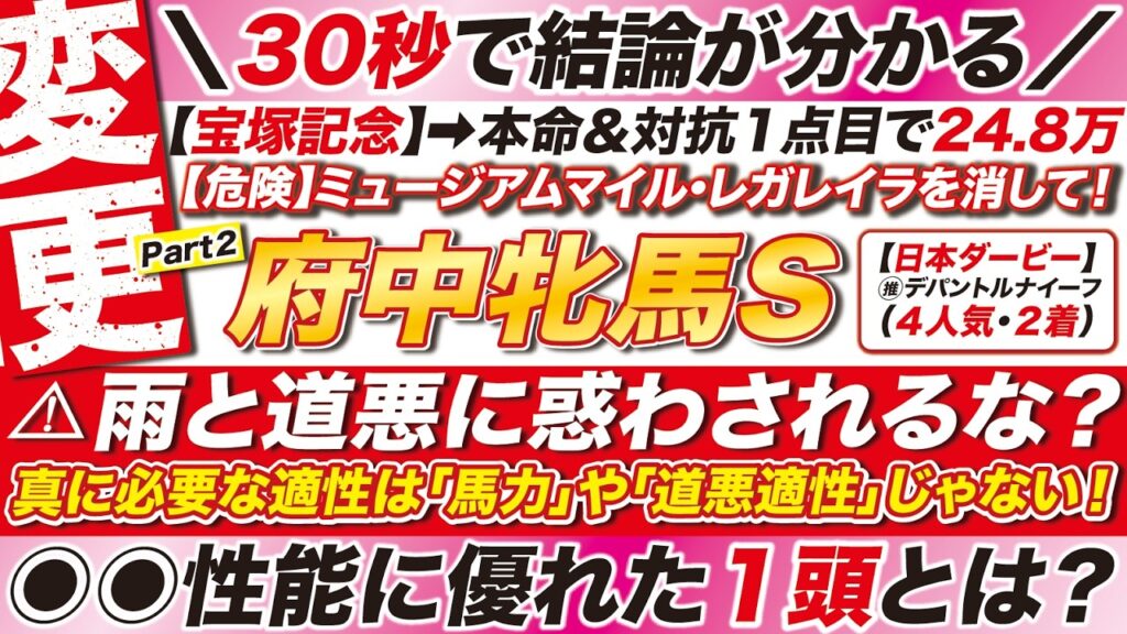 🎯５強の取捨に結論→【府中牝馬ステークス2026予想】ヴァルキリーバース VS コガネノソラが激突も！真に必要な適性は「道悪適性」じゃない！◉◉性能に優れた１頭とは？