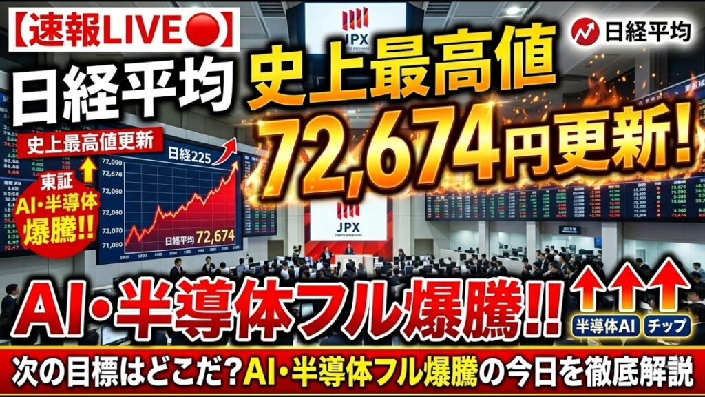 【速報LIVE🔴】日経平均 史上最高値72,674円更新！次の目標はどこだ？AI・半導体フル爆騰の今日を徹底解説