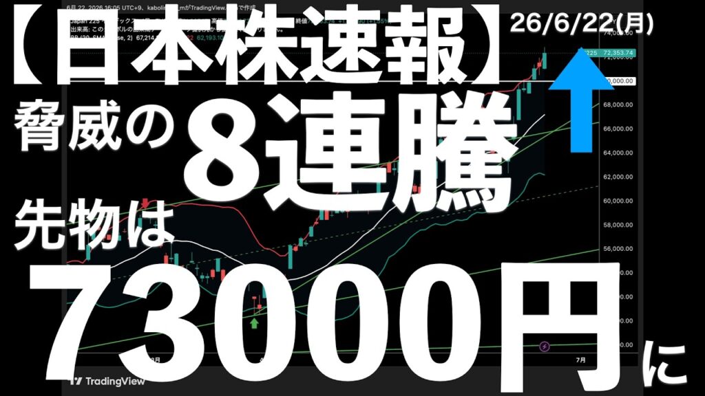 【日本株速報】26/6/22 怒涛の8連騰!先物は73000円タッチ! #日本株 #半導体 #topix #fomc 【日本株速報】26/6/22 怒涛の8連騰!先物は73000円タッチ! #日本株 #半導体 #topix #fomc