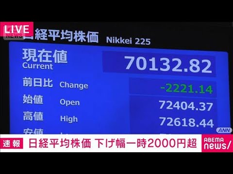 【速報】日経平均株価　下げ幅一時2000円超(2026年6月23日)