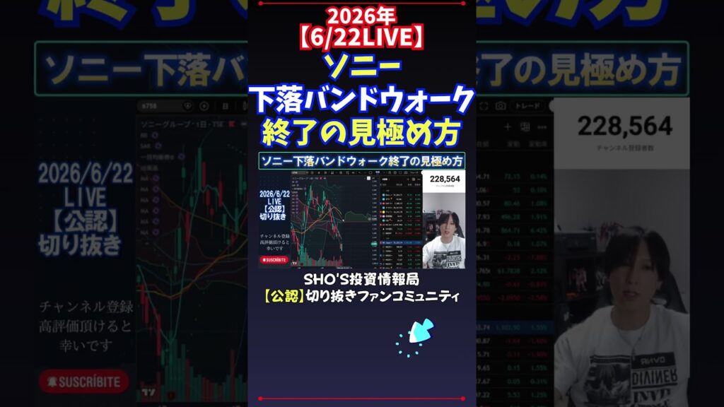 【6/22LIVE】ソニー下落バンドウォーク終了の見極め方 #日経平均株価 #投資