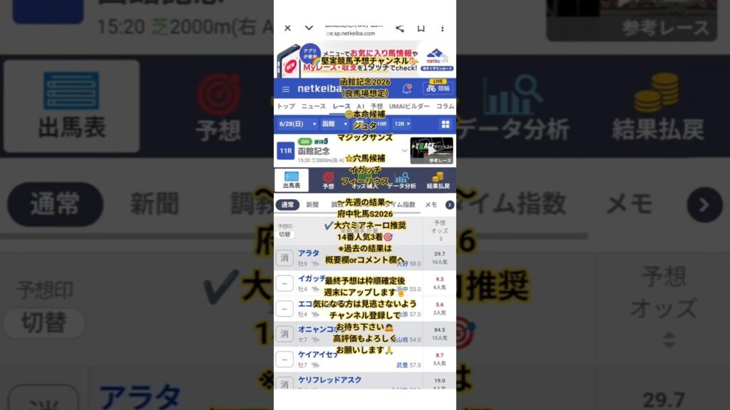 【函館記念2026】◎本命候補と☆穴馬候補