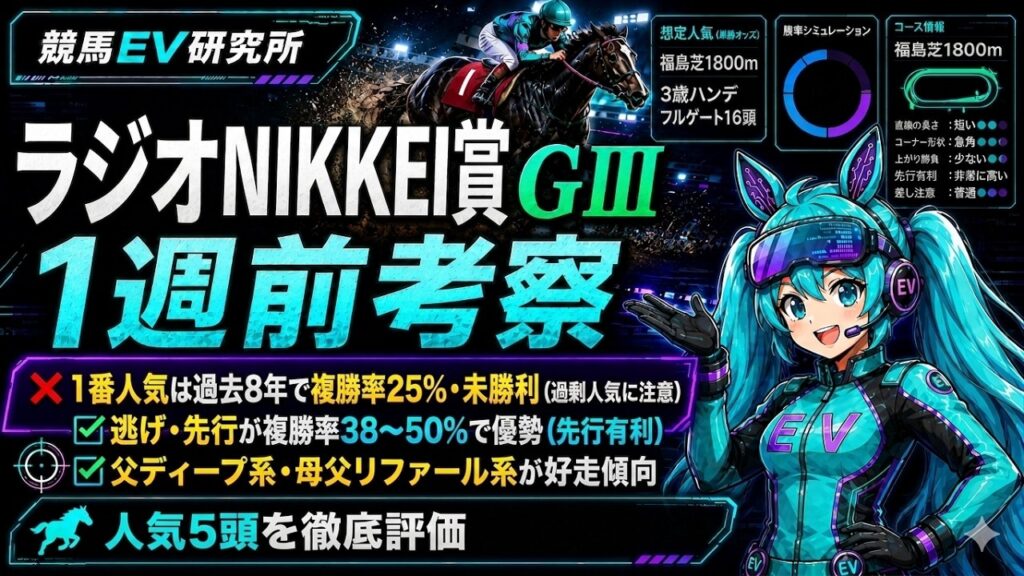 【ラジオNIKKEI賞 GⅢ】1番人気は過去8年で複勝率25%！？ 先行有利＆血統データで“過剰人気”を期待値で見抜く｜2026年1週前考察