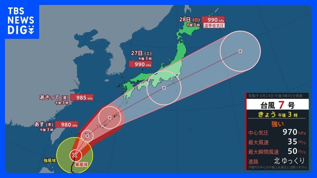 【台風情報】台風7号が25日～26日にかけて沖縄に接近へ　関東では25日から朝から本降り　 台風8号は熱帯低気圧に変わる予想に【25日あすの天気】｜TBS NEWS DIG
