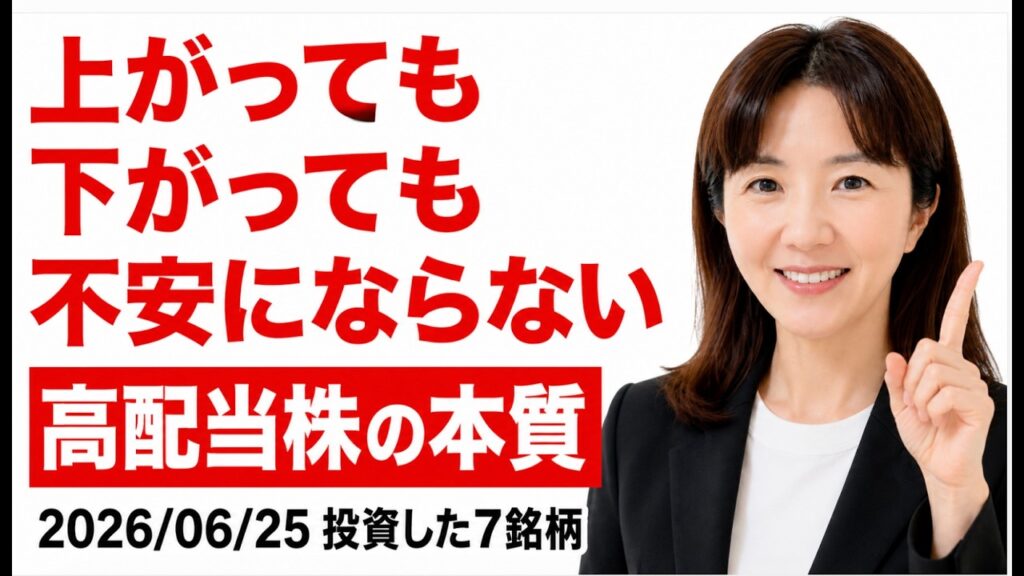 【50代60代】日経平均株価が上がっても下がっても大丈夫！高配当株の本質。2026/06/25投資した７銘柄を全公開！