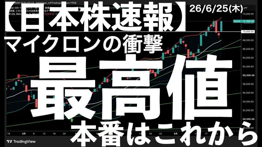 【日本株速報】26/6/25 マイクロンの衝撃！一気に最高値更新！本番はこれから　#日本株  #半導体　#topix　#fomc