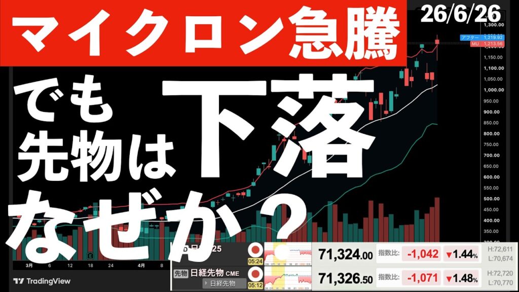 【マイクロン急騰】でも日経先物は下落しているのはなぜ？　#米国株 #日経平均 #sp500 #soxl #nvda