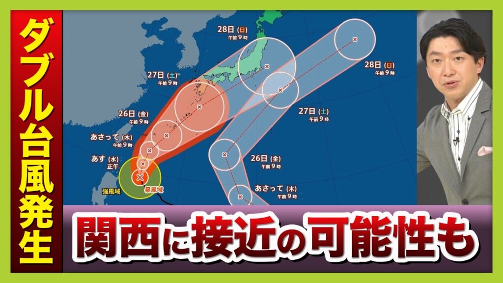 【ダブル台風】7号は勢力保ったまま西日本接近か 2つの台風で「お互いが影響…どんな動きをするかわからない」 25日(木)には警報級大雨のおそれも【気象予報士解説】(2026年6月23日) 【ダブル台風】7号は勢力保ったまま西日本接近か 2つの台風で「お互いが影響…どんな動きをするかわからない」 25日(木)には警報級大雨のおそれも【気象予報士解説】(2026年6月23日)