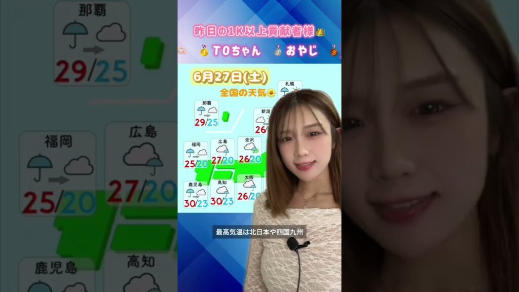 【はるモニ】6月27日(土)の天気予報です🌼#はるモニ#天気予報#お天気お姉さん#はるはる🌤🌼