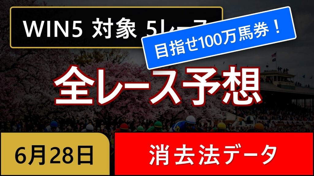 【WIN5目指せ神回～100万馬券】2026年6月28日(日) WIN5消去法予想！函館記念、ラジオNIKKEI賞ほか、全5レース徹底分析 #競馬 #WIN5 #消去法 #競馬 #WIN5 #競馬予想