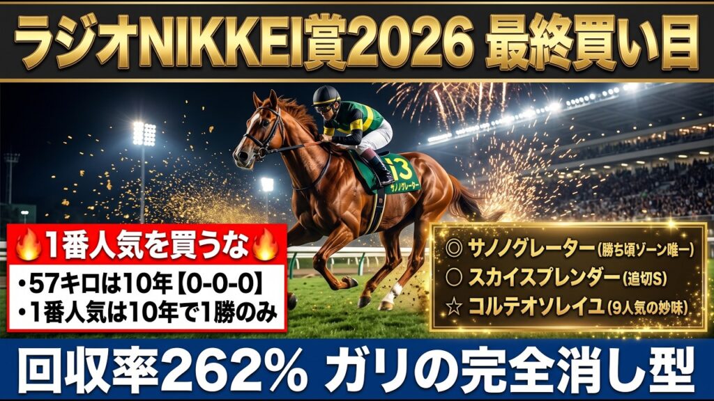 ラジオNIKKEI賞2026 最終買い目｜1番人気を買うな…57キロは10年【0-0-0】★本命サノノグレーター 30点公開