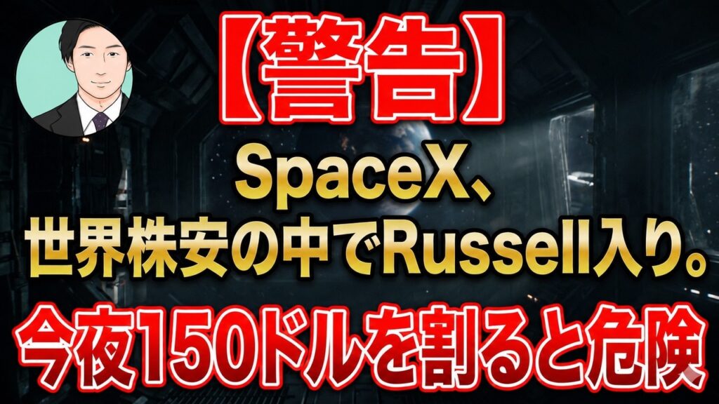 【警告】SpaceX、世界株安の中でRussell入り。今夜150ドルを割ると危険