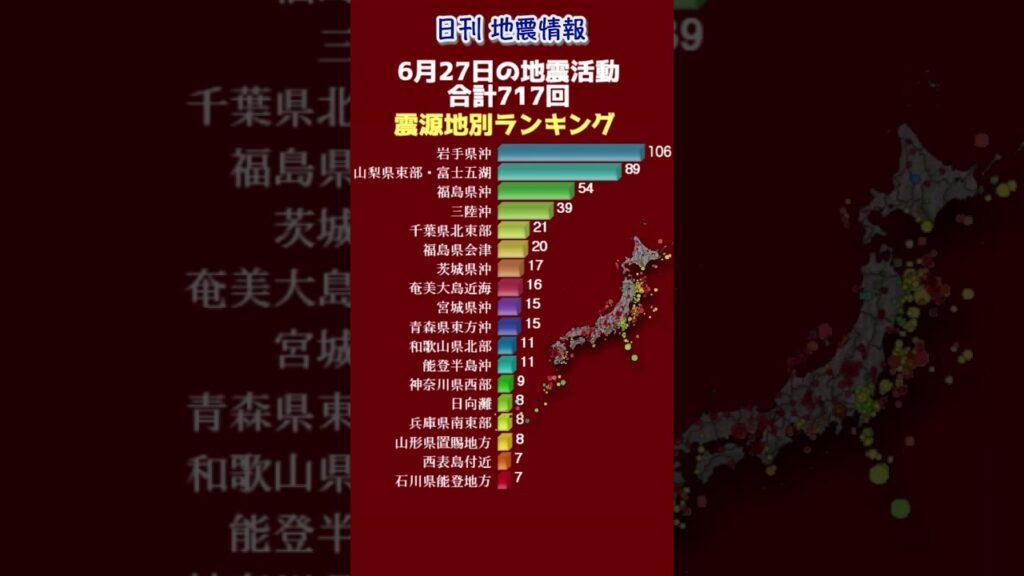 【地震情報】6月27日の地震活動 無感地震