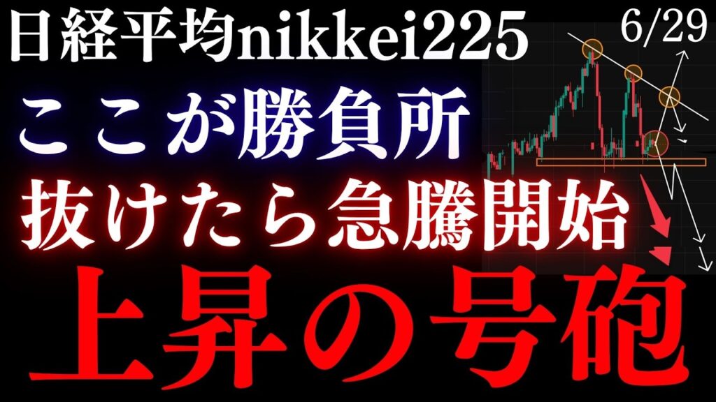 《日経平均”ここが本日の分岐点。上昇の号砲目前！？》抵抗帯突破で日経、上昇加速。本日の絶好の買い場到来か。花輪のNikkei225テクニカル分析