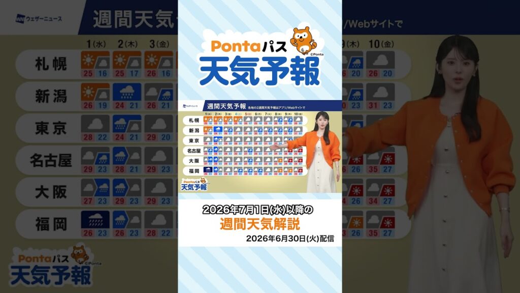 【Pontaパス天気予報】夕日夕焼けと週間天気をお届け(2026年6月30日配信) #夕焼けハッピーパス