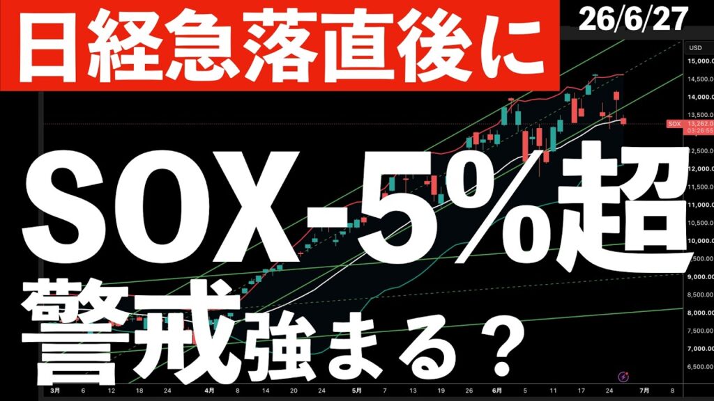 【日経急落直後】SOX指数も-5%超の下落！警戒ポイントはどこか？　#米国株 #日経平均 #sp500 #soxl #nvda