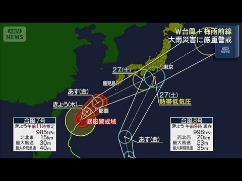W台風7号・8号が梅雨前線を活発化 さらなる大雨災害に厳重警戒 今後の見通しは(2026年6月25日) W台風7号・8号が梅雨前線を活発化 さらなる大雨災害に厳重警戒 今後の見通しは(2026年6月25日)
