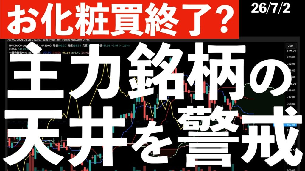 【お化粧買い終了？】半導体株下落！あの銘柄に天井サインが？　#米国株 #日経平均 #sp500 #soxl #nvda