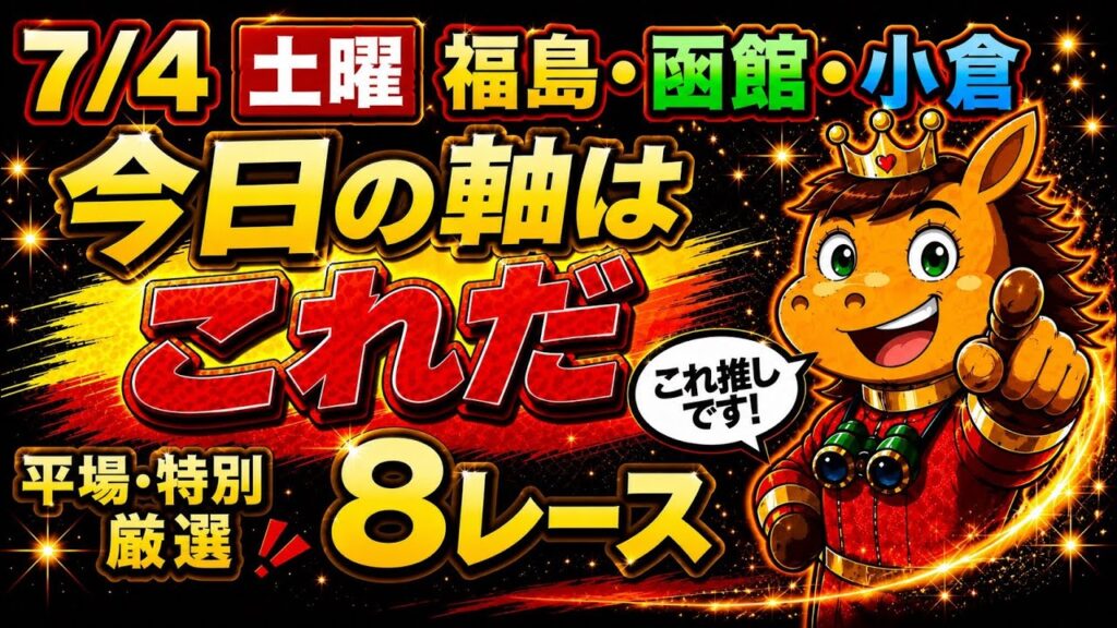 【競馬予想】7/4土曜福島・函館・小倉平場＆特別高期待値推奨馬🏇5月単勝回収率120.8%！4月も103.6%！