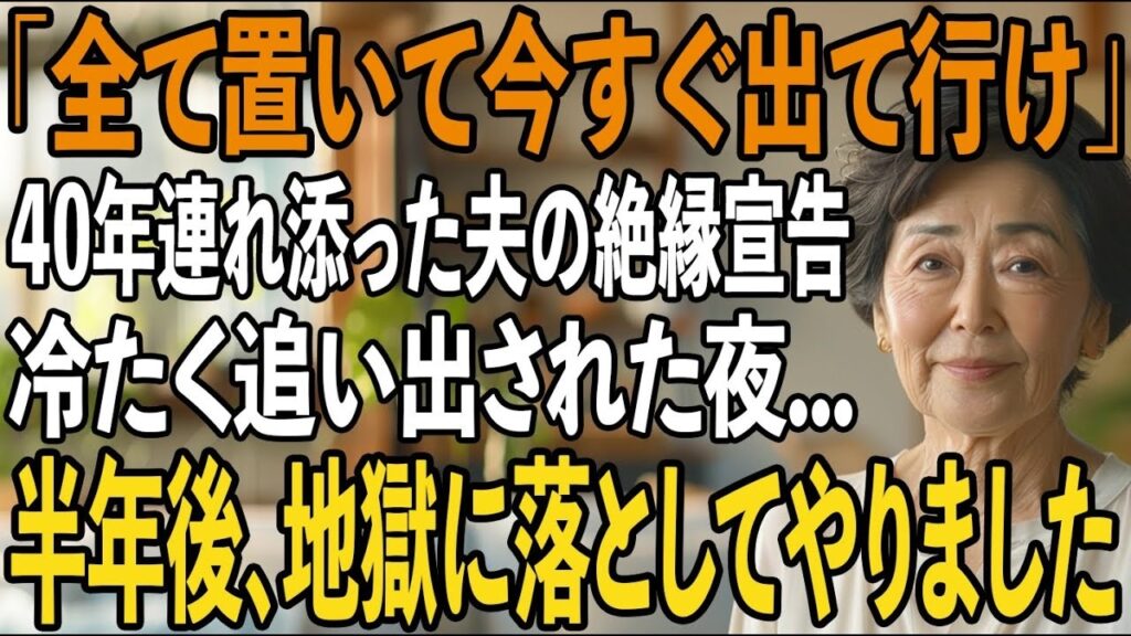 「家財も置いて出て行け、今すぐ！」40年目の結婚記念日、絶縁宣言をして私を捨てた夫。その夜、私は黙って家を出た→半年後、とある映像が公開され夫は大後悔し【シニアライフ】【60代以上の方へ】