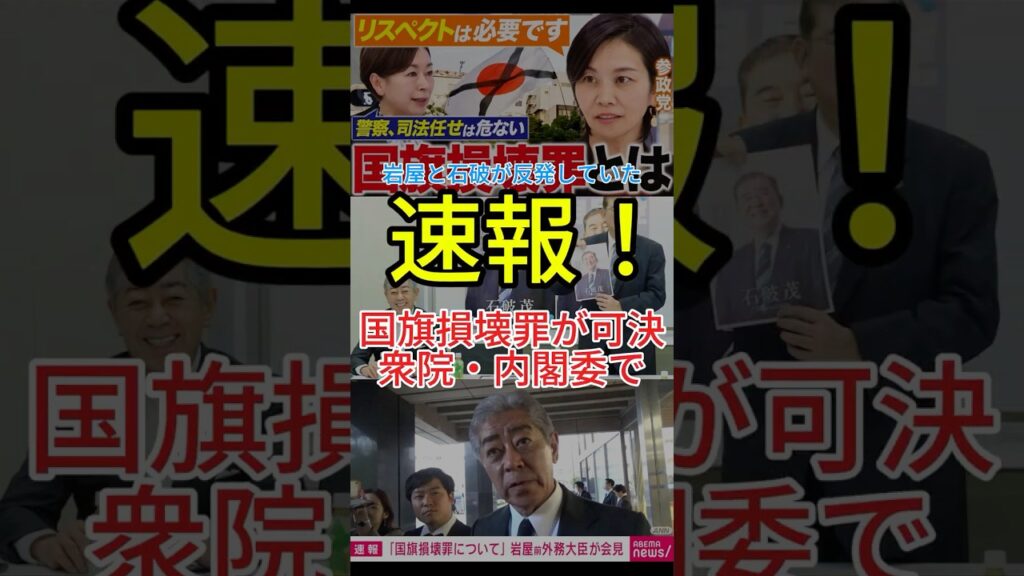 岩屋と石破、日本共産党が反対の国旗損壊罪法案が可決#shorts  #政治 #政治ニュース